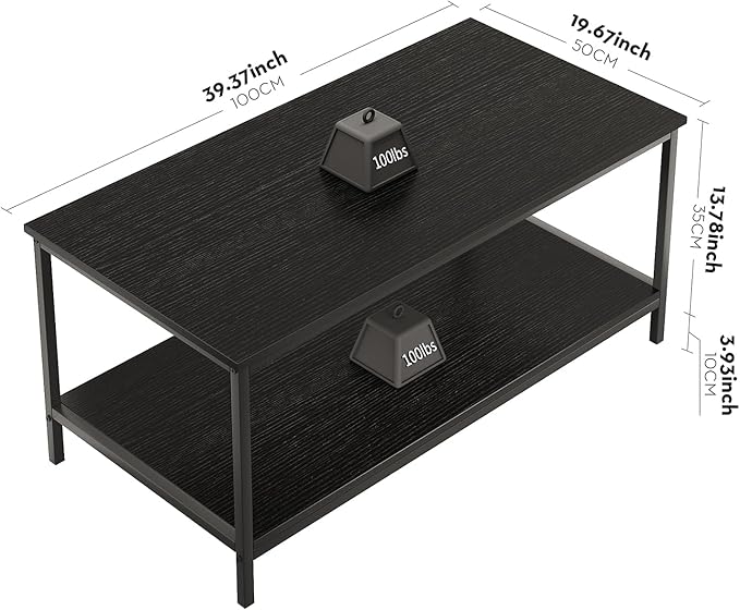 SAYGOER Black Coffee Table for Living Room Modern Rectangle 2-Tier Coffee Tables - Image 3