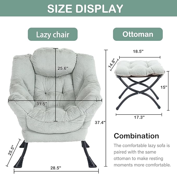 LITA Lazy Chair with Ottoman, Modern Accent Leisure Upholstered Sofa Chair - Image 3