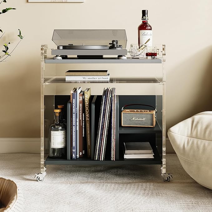 Acrylic Record Player Stand，Vinyl Storage Holder Cabinet - Image 3