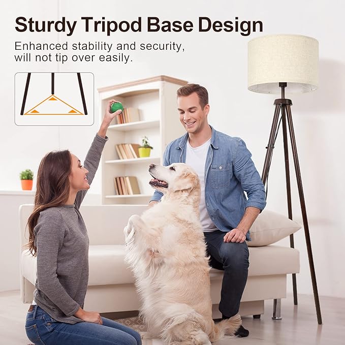 OUTON Wood Tripod Floor Lamp, Mid Century LED Dimmable Floor Lamp - Image 4