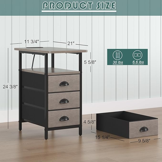 End Table with Charging Station, LED Side Tables with USB Ports and Outlets - Image 3