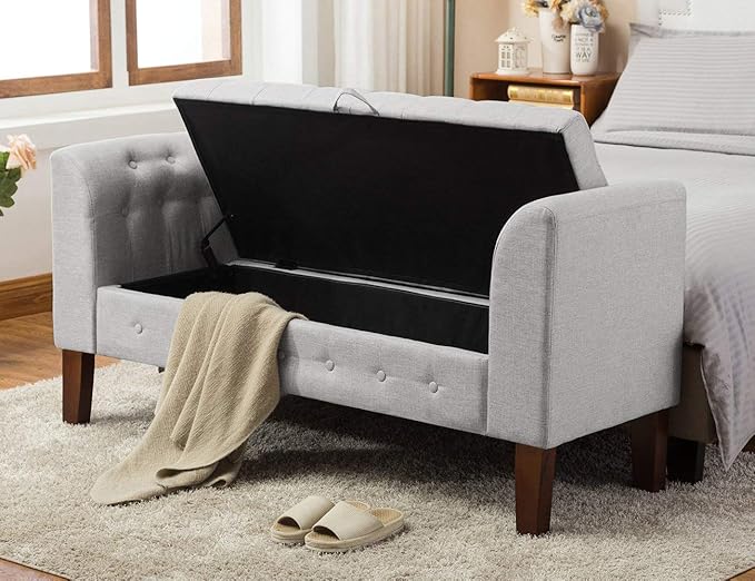Awonde Armed Storage Bench for Bedroom Entryway Living Room Upholstered Tufted - Image 3