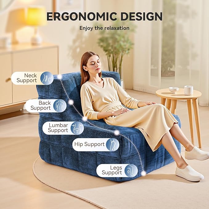 Bean Bag Chair, Soft Chenille Pre-Filled Lazy Chair Floor Sofa Bean Bag Chair - Image 7