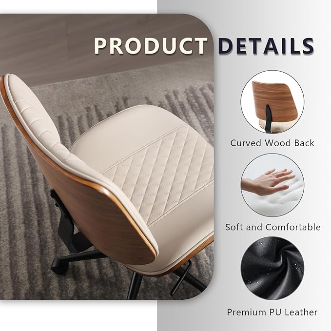Home Office Chair No Arms with Wheels, Adjustable Height Small Desk Chair - Image 6