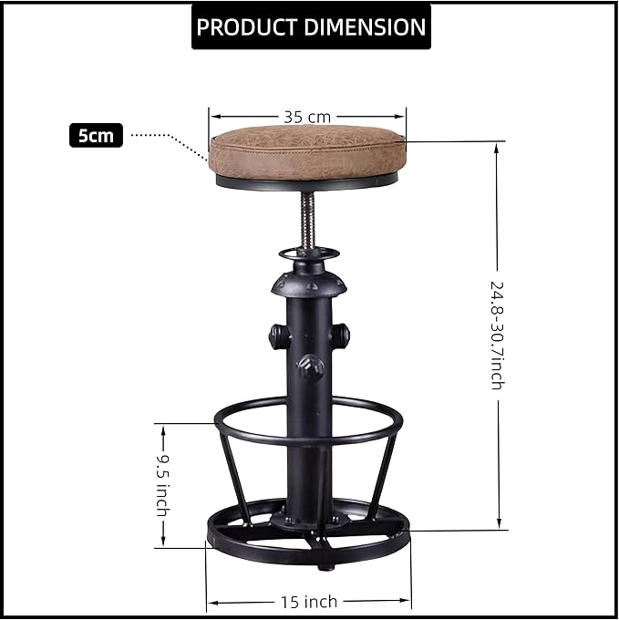 Industrial Bar Stools-Swivel Pu Seat-Vintage Kitchen Island Stool-Counter Bar - Image 3