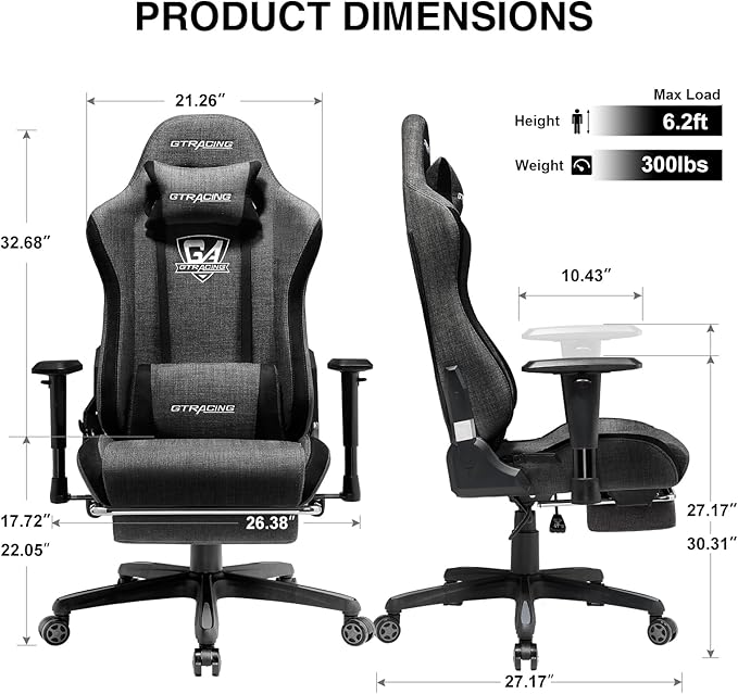 GTRACING Gaming Chair with Footrest, Fabric Breathable Big and Tall Ergonomic - Image 3