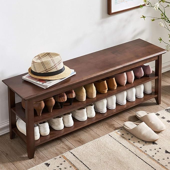 XKZG Storage Bench Wooden Shoe Rack Bench Rustic Solid Wood Entryway Bench by XKZG