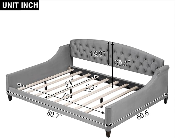Full Size Modern Luxury Tufted Button Daybed, Stylish Wood Upholstered Day Bed - Image 2