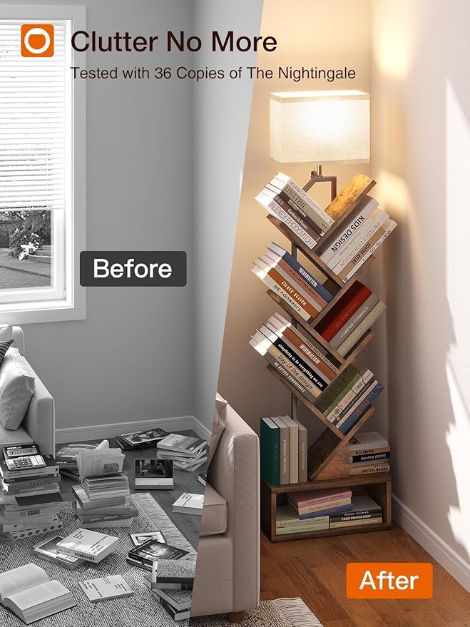 addlon 6-Tier Tree Bookshelf, Steel&Wood Corner Shelf - Image 3