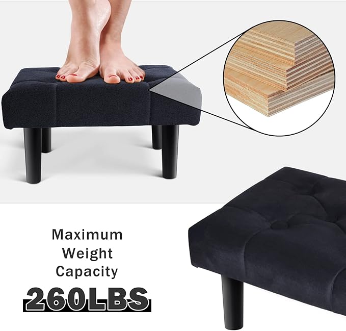 HOUCHICS Small Footstool Ottoman, Velvet Soft Footrest Ottoman - Image 6