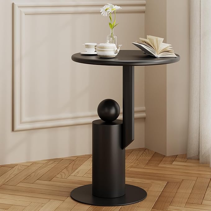 Metal Round Side Table, Matte Modern Accent End Tables Coffee Tables, Small - Image 2