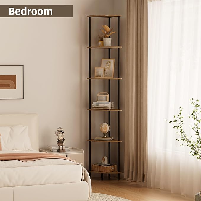 6 Tier Corner Shelf, Bookcase for Small Spaces, Corner Display Shelf, Plant - Image 5