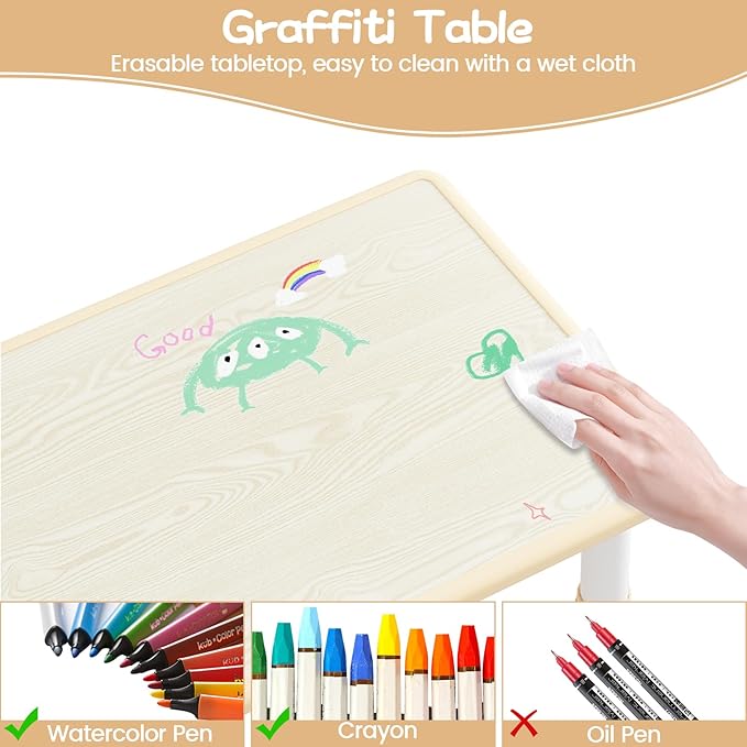 GarveeHome Kids Table and 2 Chairs Set, Height Adjustable Toddler Table and - Image 4
