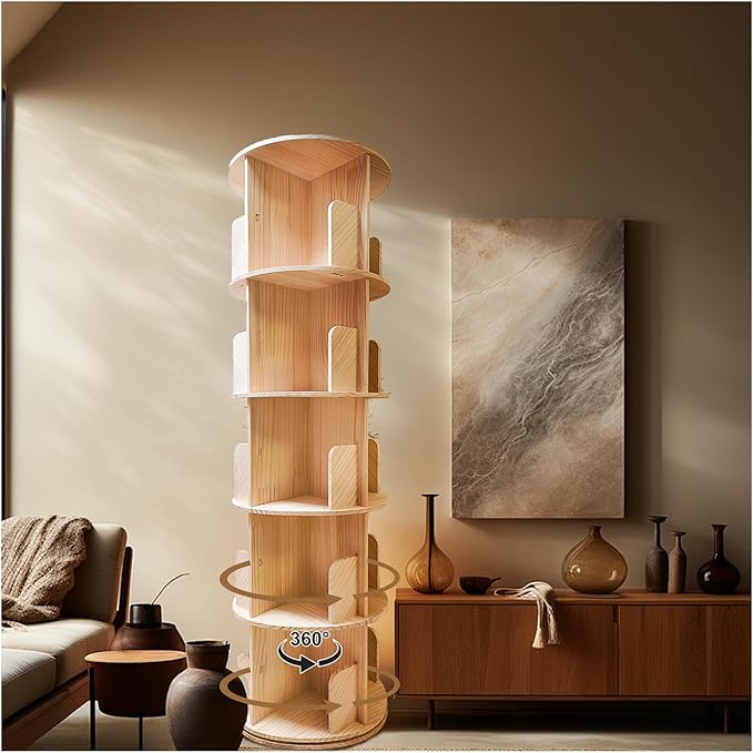 Rotating Bookshelf, 360 Display Round 5 Tier Floor Standing Bookcase Storage - Image 7