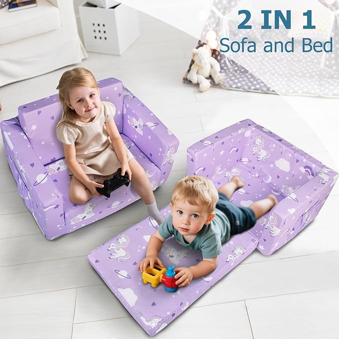 Kids Couch, 2-in-1 Kids Fold Out Sofa, Convertible Toddler Couch to Lounger - Image 4
