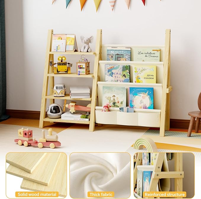 Toy Storage Organizer with Kids Bookshelf, Montessori Wooden Toy Organizer Book - Image 2