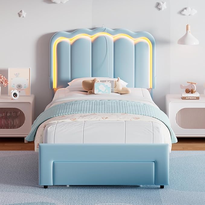 Twin Upholstered LED Bed Frame - Image 8