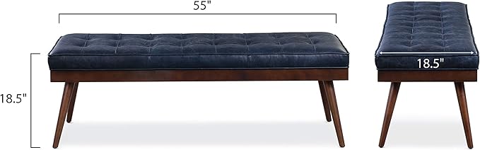 POLY & BARK Napa Luca Leather Bench, Midnight Blue - Image 3