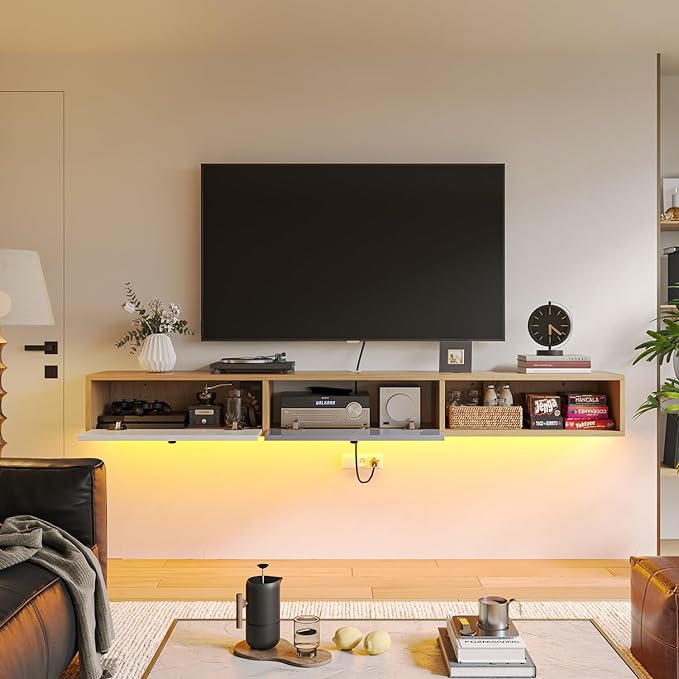 Modern Floating TV Stand with Doors, 55‘’ Wall Mounted Media Console Cabinet - Image 7