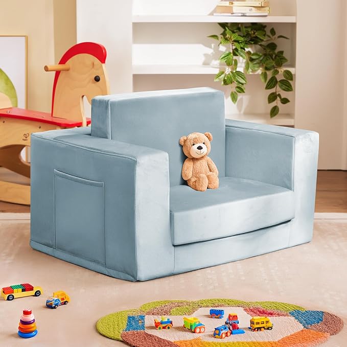Kids Couch, 2-in-1 Toddler Chair Comfy 1-3 Years, Convertible Kids Chair - Image 2