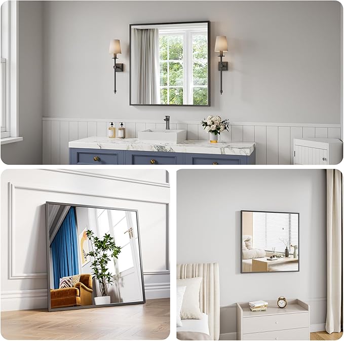 Koonmi Bathroom Mirror 30x30 Black Bathroom Wall-Mounted Mirrors, Modern Vanity - Image 3