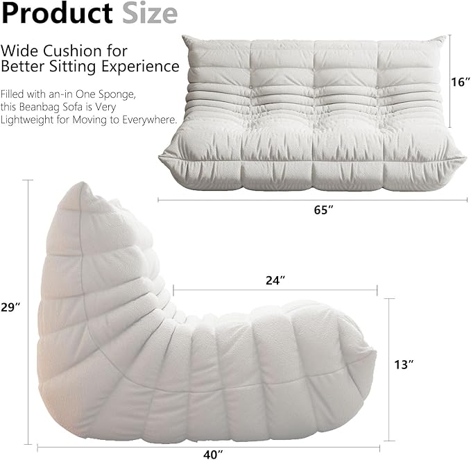 Bean Bag Chairs for Adults, BeanBag Reading Chair Memory Foam Couch 3-Seater - Image 2
