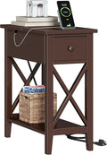 ChooChoo End Table with Charging Station, Narrow Side Table with USB Ports and by ChooChoo
