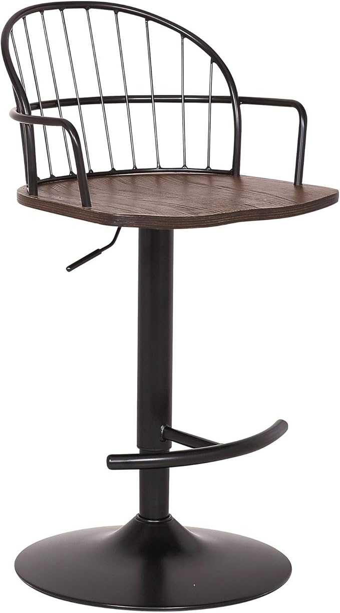 Armen Living Edward Adjustable Walnut Glazed Barstool in Black Powder Coated by ArmenLiving