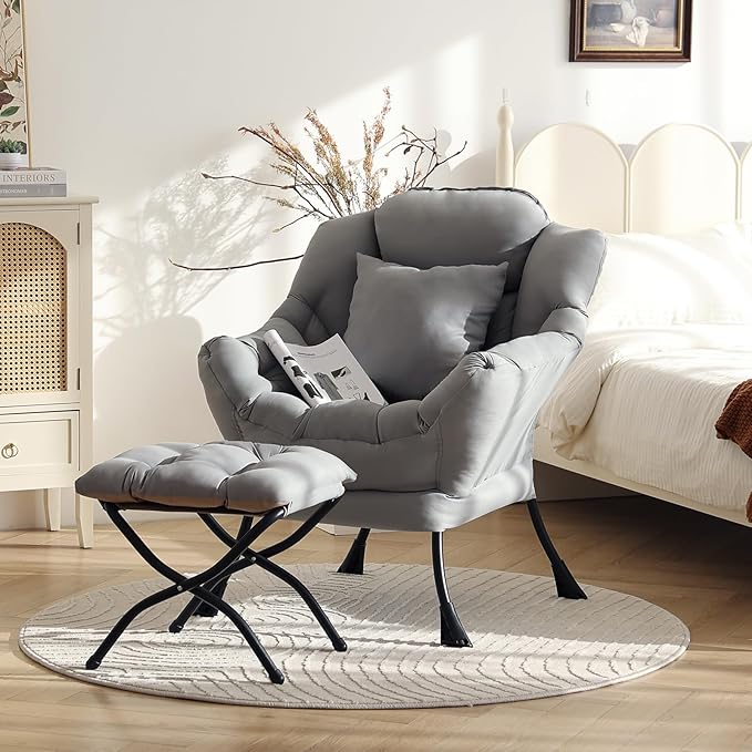 Lazy Chair with Ottoman, Modern Large Accent Lounge Chair with a Pillow - Image 4
