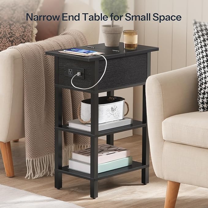 HOOBRO End Table with Charging Station, Flip Top Side Table with USB Ports - Image 4