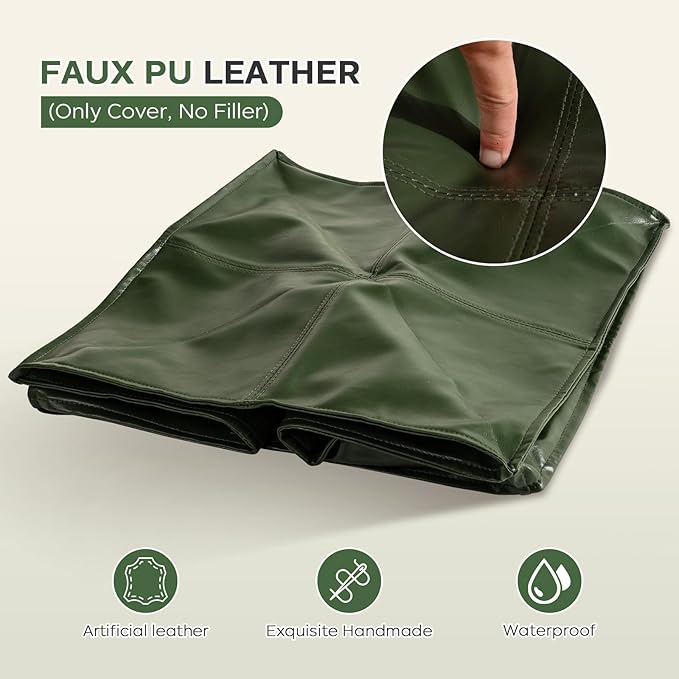 Unstuffed Pouf Cover, 17.7" Faux Leather Poofy Ottoman Cover, Square Footstool - Image 3