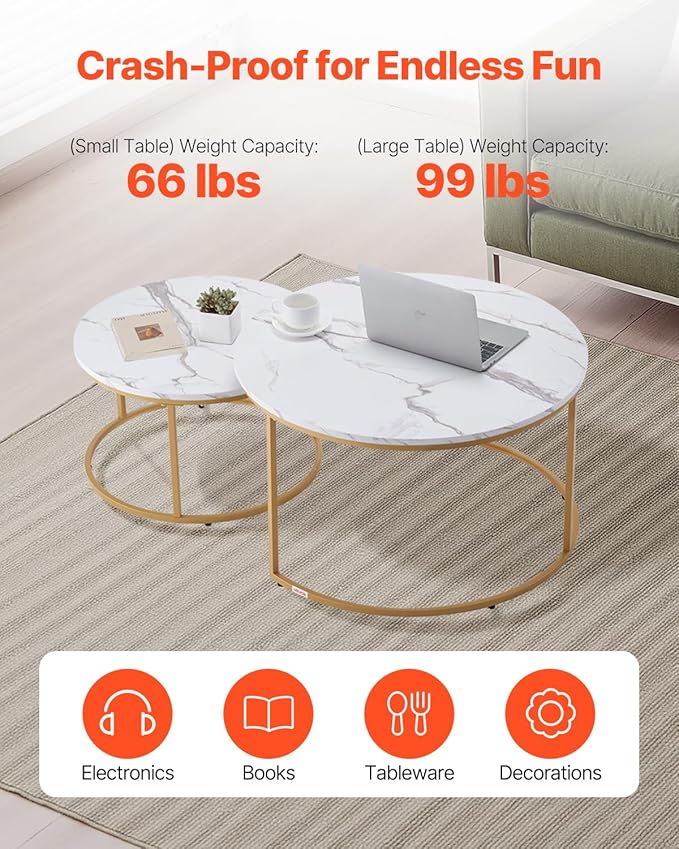 VEVOR Nesting Tables, Coffee Table Set of 2, 31.5 inch Round Coffee Table - Image 7