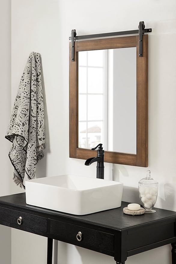 Kate and Laurel Cates Refined Decorative Framed Wall Mirror; 24 x 30; Walnut - Image 4