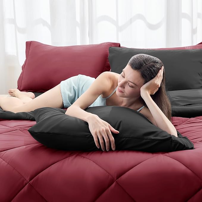 HEVUMYI Red & Black Cali-King Comforter Set - Image 2