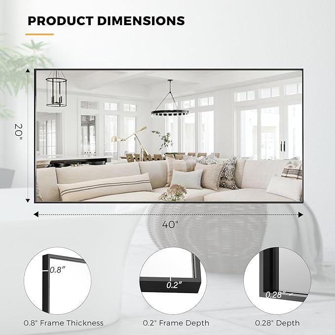 20x40 Inch Black Bathroom Mirror - Image 8