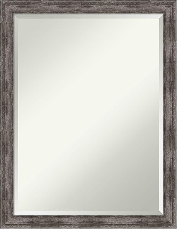 Amanti Art Grey Wall Mirror 27x21 Pinstripe Lead Grey Rectangle Bathroom Mirror by AmantiArt