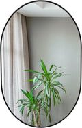Oval Bathroom Mirror 22x30 Inch, Pill Shape Black Framed Wood Wall Mirrors by Tanmicoshomy