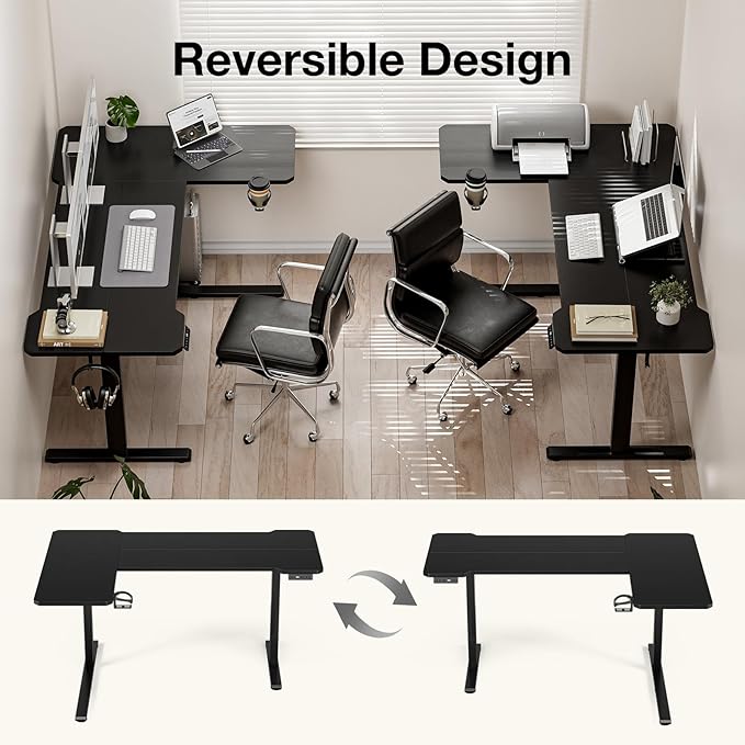 51" Reversiable L-Shaped Electric Standing Desk Adjustable Height Gaming Stand - Image 5