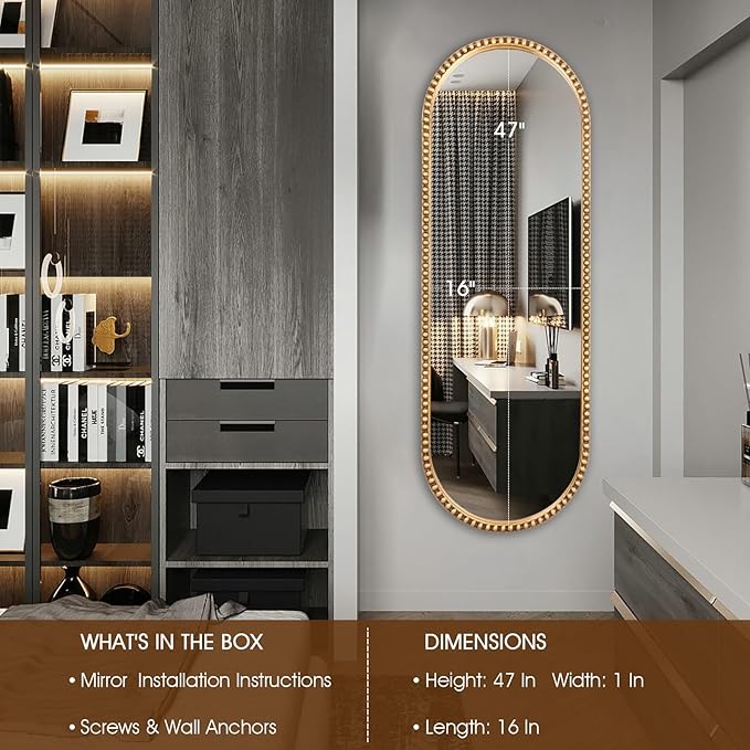 Oval Full Length Mirror, Living Room, Antique Gold - Image 2
