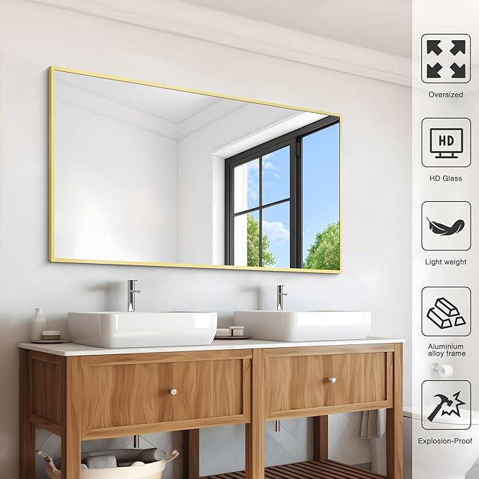 Gold Bathroom Mirror for Wall, 30x48 Inch Rectangle Mirrors - Image 2