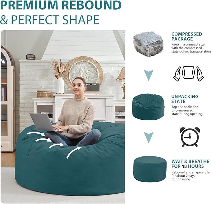 3FT Bean Bag Chair, Comfy Bean Bag Chairs - Image 6