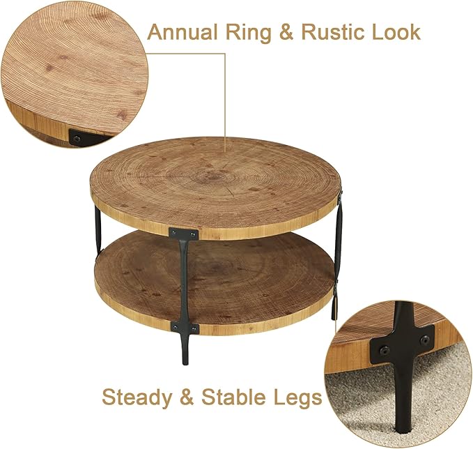 Round Boho Wood Coffee Table - Image 5