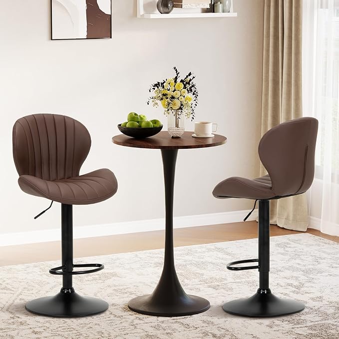 COLAMY Bar Stools Set of 6, Modern Swivel Bar Chairs, Adjustable Faux Leather - Image 3