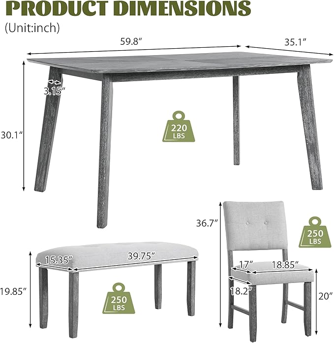 Merax 6 Piece Solid Wood Dining Table Set - Image 4