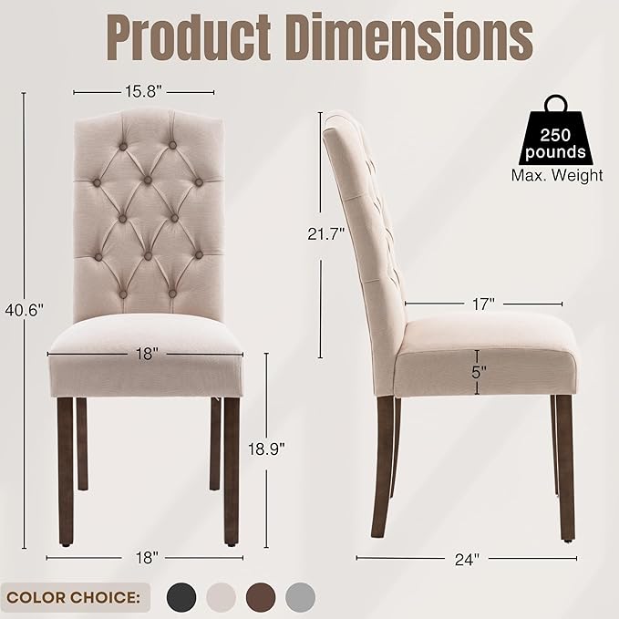 Tufted Upholstered Parsons Dining Chair Set Fabric Diner Accent Stylish Modern - Image 4