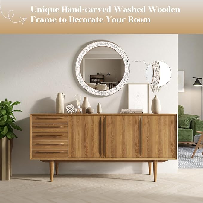 26 inch Round Mirrors for Wall Wood Circle Mirror - Image 3