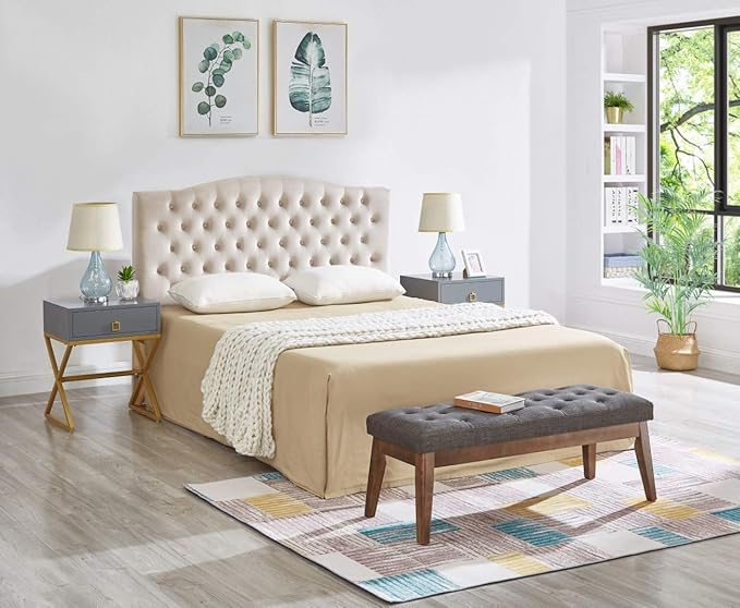 24KF Linen Upholstered Buttons Tufted Entryway Bench - Image 9