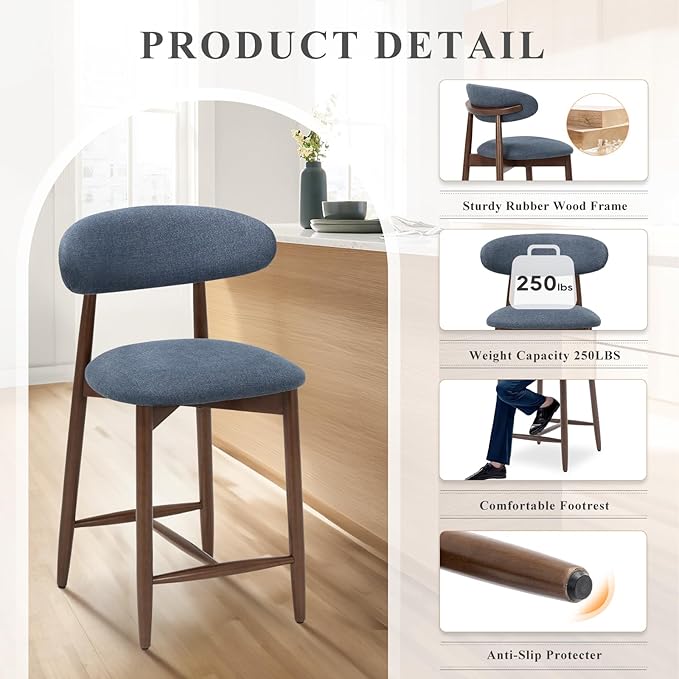 COLAMY Bar Stools Set of 6, Counter Height Bar Stools, Upholstered Counter - Image 4