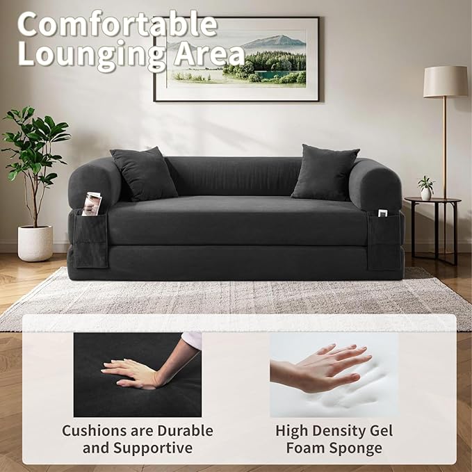 80" Convertible Sofa Bed, Corduroy Deep Seat Folding Pull Out Couch - Image 4