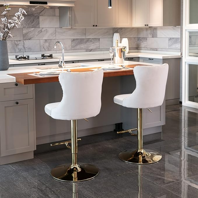 PacknWood Acosure Golden Swivel Velvet Barstools Adjusatble Seat Height from - Image 4